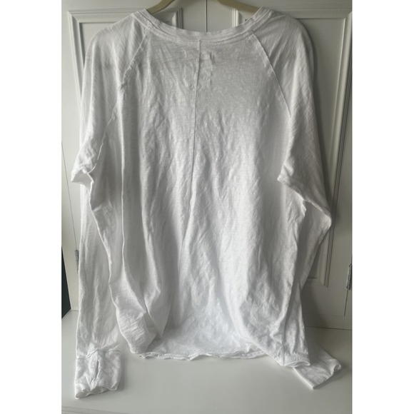 We The Free People White 100% Cotton Raglan Long Sleeve Raw-Hem Boho Oversized M - Picture 3 of 5